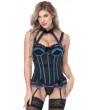 Blue/White Halter Ruffle Sexy Boned Burlesque Overbust Corset