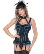 Blue/White Halter Ruffle Sexy Boned Burlesque Overbust Corset