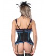 Blue/White Halter Ruffle Sexy Boned Burlesque Overbust Corset