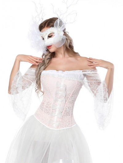 White Lace Trumpet Sleeve Off-the-Shoulder Victorian Corset