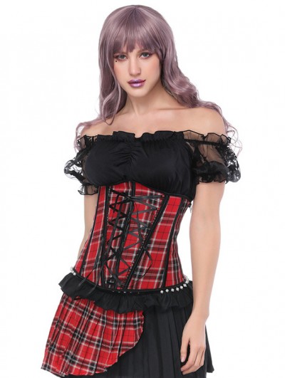 Black and Red Plaid Fashion Gothic Underbust Corset