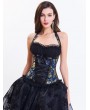 Blue Halter Vintage Brocade Overbust Gothic Corset