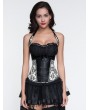 Black Retro Halter Patterned Overbust Gothic Corset