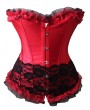 Black and Red Vintage Lace Ruffled Overbust Gothic Corset