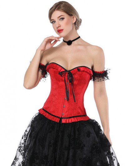 Black and Red Gothic Off-the-Shoulder Sexy Overbust Burlesque Corset