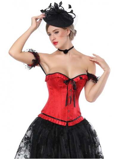 Black and Red Gothic Off-the-Shoulder Sexy Overbust Burlesque Corset -  DarkinCloset.com