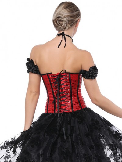 Black & Red Satin Sparkly Corset, Women's Gothic Clothing