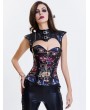 Black Gothic Pattern Leather Overbust Steampunk Corset with Shrug