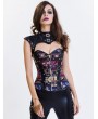 Black Gothic Pattern Leather Overbust Steampunk Corset with Shrug