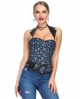 Blue Skull Pattern Overbust Gothic Corset with Collar