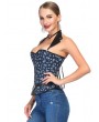 Blue Skull Pattern Overbust Gothic Corset with Collar