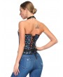 Blue Skull Pattern Overbust Gothic Corset with Collar