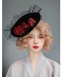 Red Flower Black Gothic Bridal Mesh Flat Hat Headdress