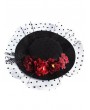 Red Flower Black Gothic Bridal Mesh Flat Hat Headdress