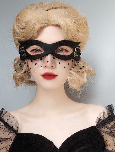 Black Gothic Halloween Mask with Polka Dot Tulle