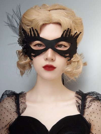 Black Gothic Demon Witch Skeleton Cosplay Eye Mask with Tulle