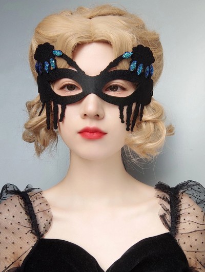 Black Gothic Skeleton Masquerade Costume Half Face Mask