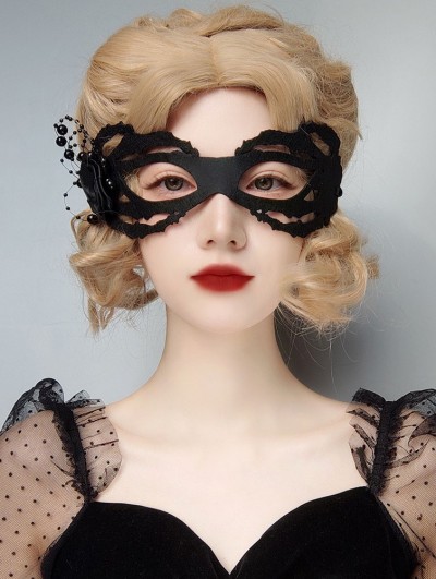 Black Gothic Costume Party Bead Rose Eye Mask