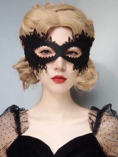 Black and Gold Pendant Fancy Ball Gothic Eye Mask