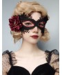 Red Rose Black Felt Masquerade Jeweled Eye Mask