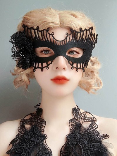 Black Gothic Halloween Party Bead Flower Cosplay Mask