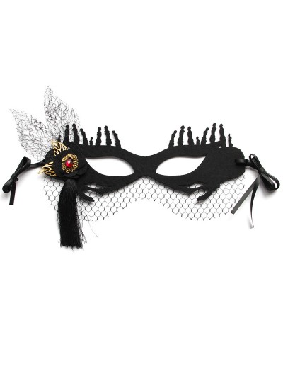TRILITH PREMIUM MODEL 『Black Masquerade』 Black Gothic Gold Leaf Mesh Tassel Masquerade Mask
