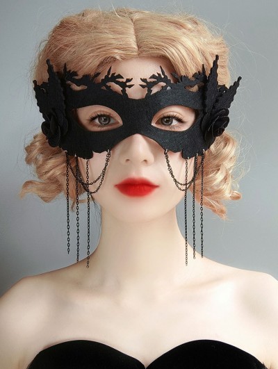 Black Gothic Flower Tasseled Wizard Cosplay Mask