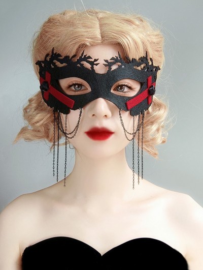 Black and Red Gothic Punk Costume Cross Tassel Mask