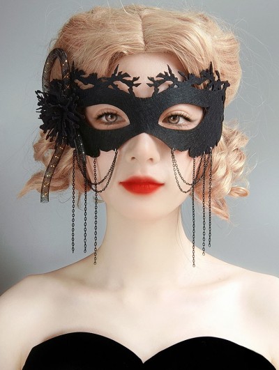 Halloween Masquerade Black Gothic Tassel Flower Mask