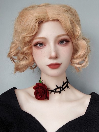 Black and Red Gothic Retro Vampire Rose Choker