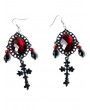 Black and Red Crystal Gothic Vampire Style Cross Pendant Earrings