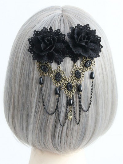 Black Tassel Flower Handmade Gothic Lace Fashion Headdress