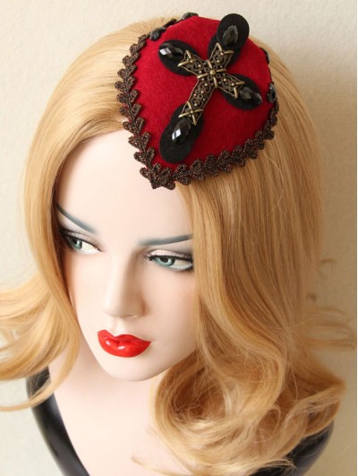 Black and Red Gothic Cross Vintage Hat Headdress