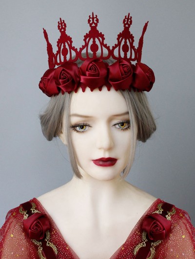 Vintage Gothic Red Rose Christmas Queen Crown Headdress