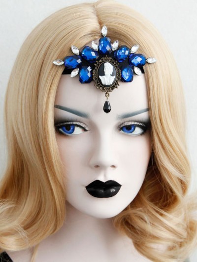 Black and Blue Gothic Halloween Skull Pendant Headband