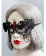 Black Lace Flower Red Rhinestone Gothic Half Face Mask