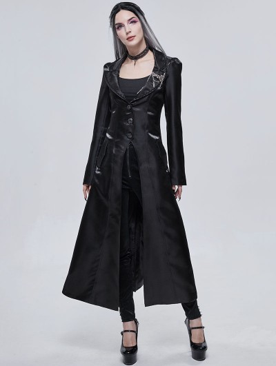 Devil Fashion Black Gothic Vintage Low-Cut Daily Wear Long Coat for Women