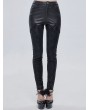 Devil Fashion Black Gothic Punk Leather Lace Applique Long Slim Pants for Women