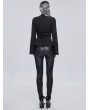 Devil Fashion Black Gothic Punk Leather Lace Applique Long Slim Pants for Women