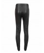 Devil Fashion Black Gothic Punk Leather Lace Applique Long Slim Pants for Women