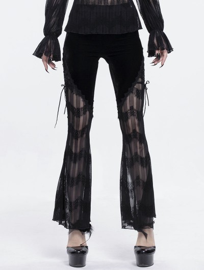 Devil Fashion Black Sexy Gothic Lace Long Flared Pants for Women