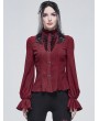 Devil Fashion Red Gothic Elegant Flower Long Sleeve Blouse for Women