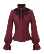 Devil Fashion Red Gothic Elegant Flower Long Sleeve Blouse for Women