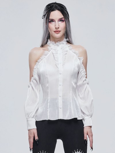 Devil Fashion White Elegant Gothic Sexy Off-the-Shoulder Long Sleeve Shirt for Women