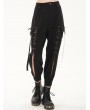 Devil Fashion Black Gothic Punk Front Open Buckle Strap Long Cargo Pants for Women