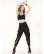 Devil Fashion Black Gothic Punk Front Open Buckle Strap Long Cargo Pants for Women