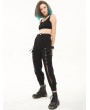 Devil Fashion Black Gothic Punk Front Open Buckle Strap Long Cargo Pants for Women