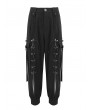 Devil Fashion Black Gothic Punk Front Open Buckle Strap Long Cargo Pants for Women