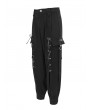 Devil Fashion Black Gothic Punk Front Open Buckle Strap Long Cargo Pants for Women