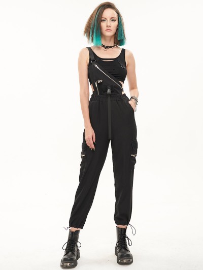 Devil Fashion Black Gothic Punk Grunge One Shoulder Overalls for Women